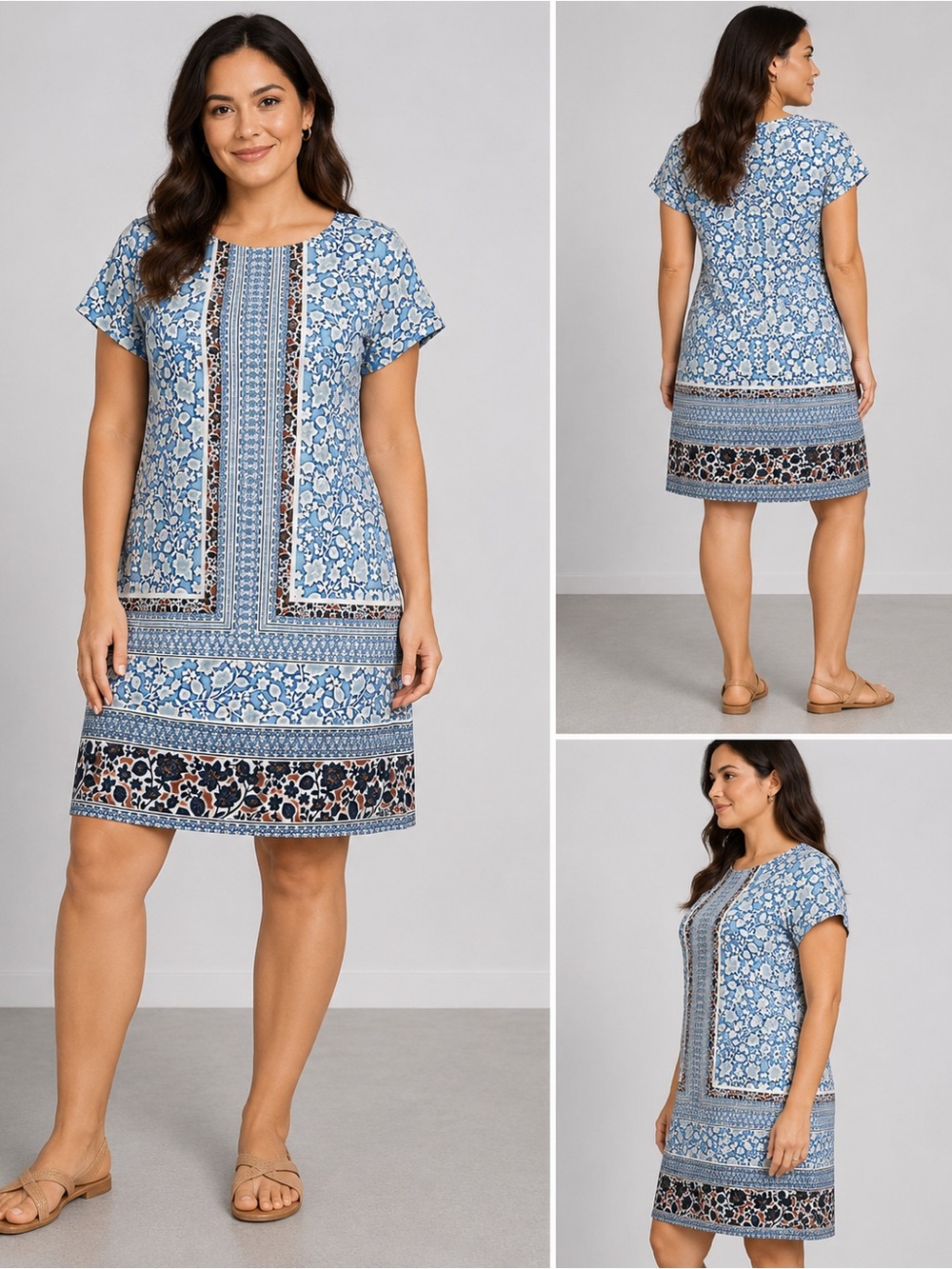 J. Jill Blue Floral Border Print Shift Dress L